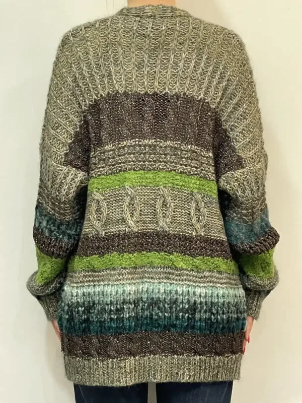 Souvenir - Maglia cardigan righe - Verde - immagine 3