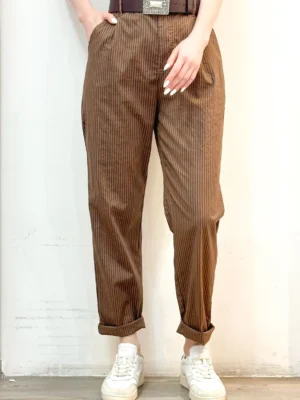 Floor26 - Pantalone chino gessato CARRY - cioccolato