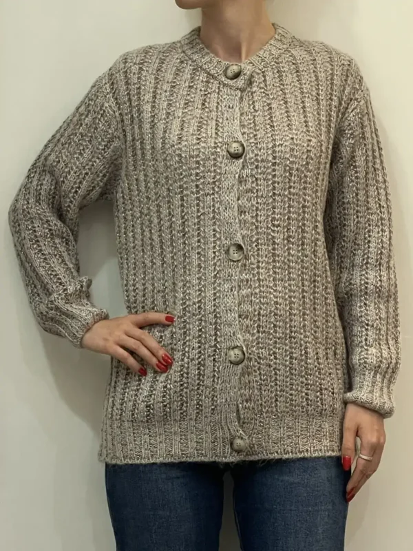 Floor 26 - Maglia cardigan lana mohair- costa lamè - Beige