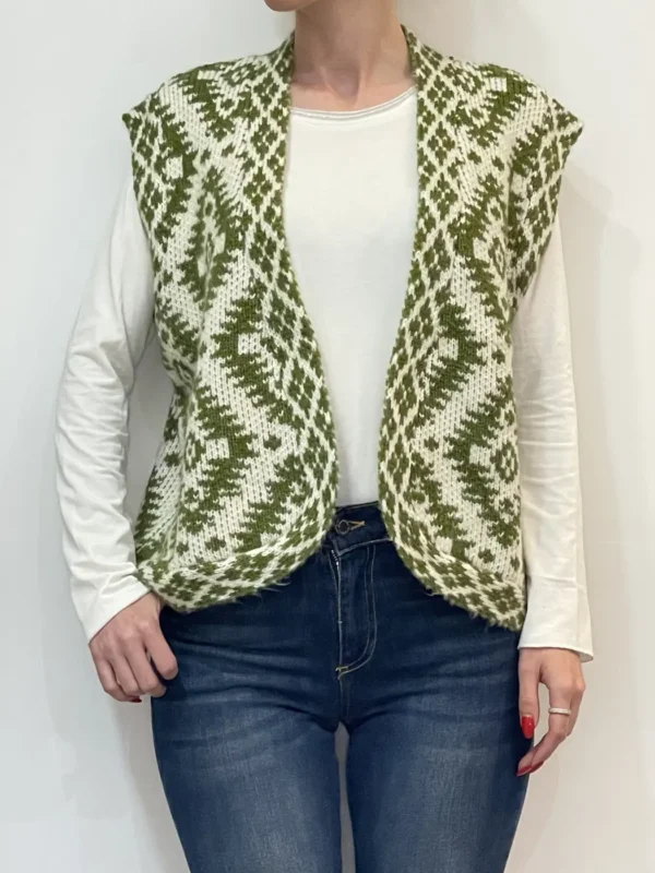 Angè – Gilet maglia fantasia – Verde