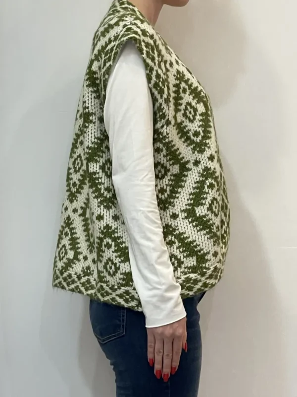 Angè – Gilet maglia fantasia – Verde - immagine 2