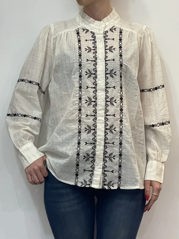 Angè - Camicia quadretti oro - Bianco