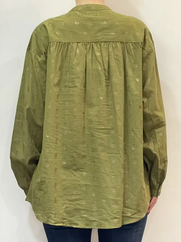 Angè - Camicia rouches maxi pois- Verde - immagine 3