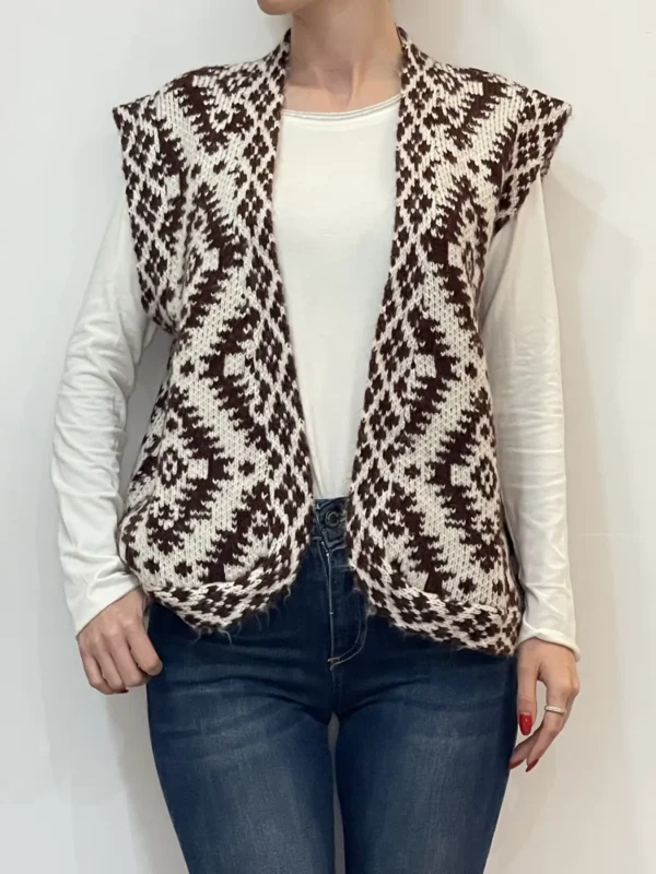 Angè – Gilet maglia fantasia – Bordeaux