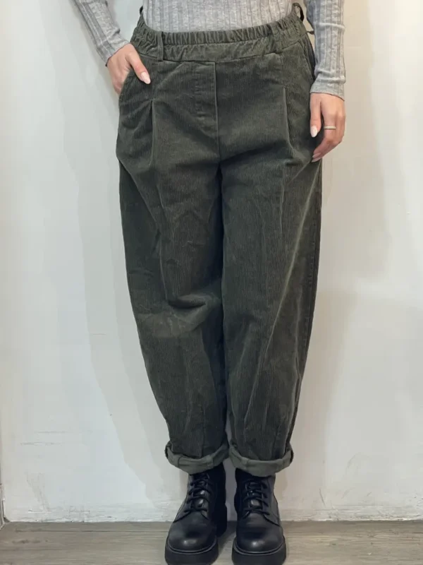 Floor26- pantalone velluto Greta- verde militare