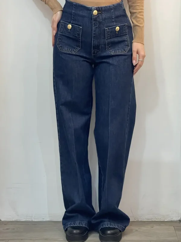 Tensione in-jeans palazzo-bottone oro