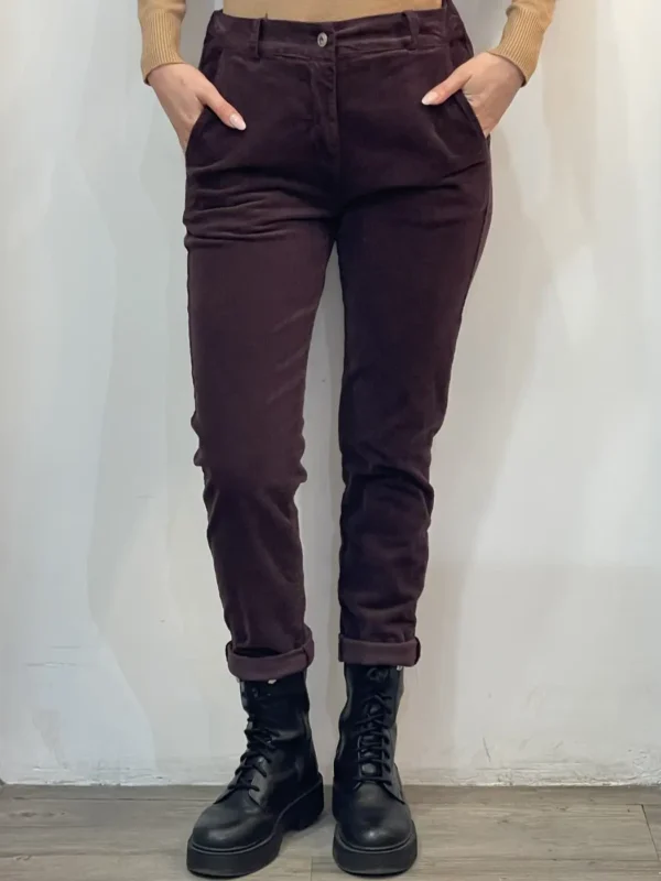 Floor26- pantalone velluto-Mary bordeaux